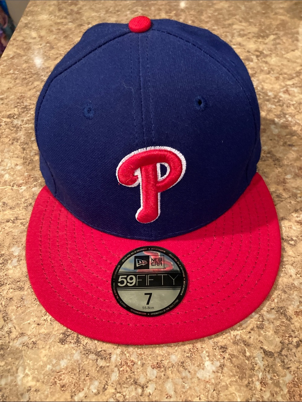 New Era Blue Cap with Red Top Button and MLB Logo